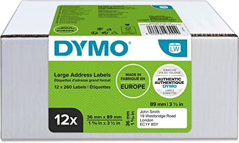 Dymo LW etichette originali per indirizzi grandi, 36x89 mm, 12 rotoli da 130 etichette facili da staccare (1.560 pezzi), autoadesive, per etichettatrici LabelWriter