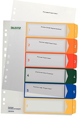 Leitz Rubrica con Tasti 1-6, Stampabile Al Pc, Formato A4, Polipropilene Robusto, Formato Extra Largo, Bianco/Multicolore,