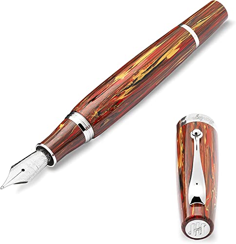 Montegrappa Mia Flaming Heart  Penna stilografica, in resina e acciaio inox, colore rosso-marrone, spessore penna: B, lunghezza: 14 cm