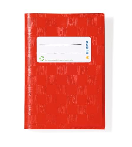 HERMA Copertina per quaderni formato A6, con etichetta di scrittura, realizzata in plastica resistente e lavabile, per scuola, colore: Rosso