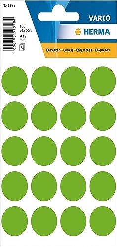 HERMA Etichette multiuso, rotonde, diametro 8 mm, 540 pezzi 19 mm rund Papier, 100 Stück, grün grün/matt