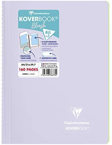 Clairefontaine Un Quaderno a spirale Koverbook Blush lilla A4 21x29,7 cm 160 pagine rigatoes Papier Blanc 90 g Couverdeure Polypro Enveloppante