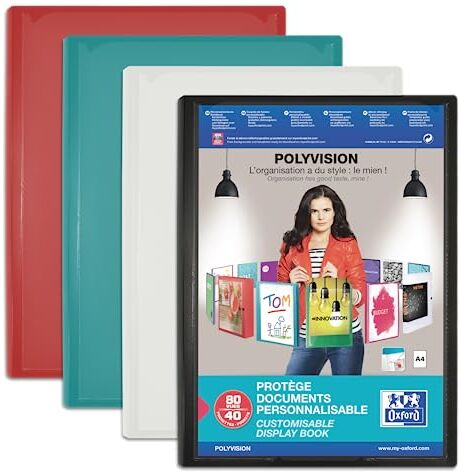 Oxford Cartellina portadocumenti Polyvision A4, 120 volte, 60 tasche, in polipropilene opaco, colori assortiti