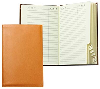 DELMON VARONE - FINE LEATHERGOODS MADE IN GERMANY DELMON VARONE – Rubrica personalizzabile DIN A7 rilegata con registro A-Z Boxcalf Premium Pelle marrone Mini rubrica in copertina rigida & registro telefonico alfabetico piccolo per borsa