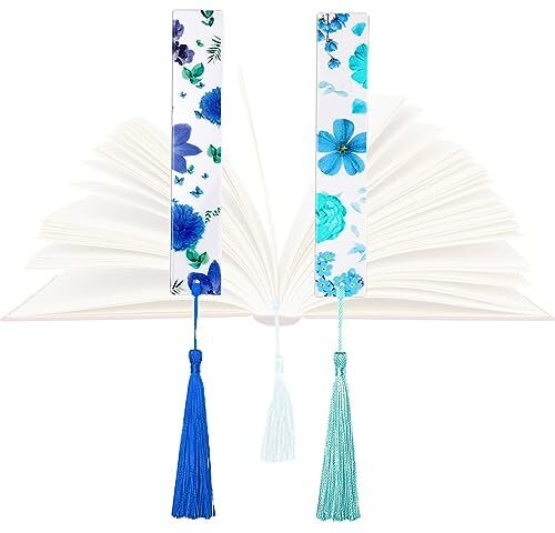 USTNIR Segnalibro a forma di fiore essiccato in resina, 2 segnalibri trasparenti a forma di fiore pressato fatto a mano con nappa segnalibro carino per donne e bambini amanti dei libri