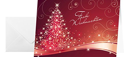 Sigel Lotto di 25 carte di Natale o biglietti di auguri forniti con la loro busta, motivo albero di Natale, 10,5 x 14,8 cm, rosso, bianco, oro e argento, facile da stampare
