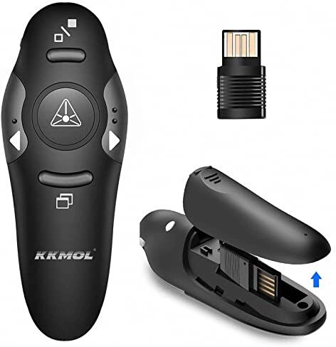 KKMOL Presentatore USB wireless Penna Presenter telecomando PPT, Clicker presentazione PowerPoint a 2,4 GHz, Puntatore a luce rossa Penna a vibrazione Presenter telecomando PPT per scuola o ufficio