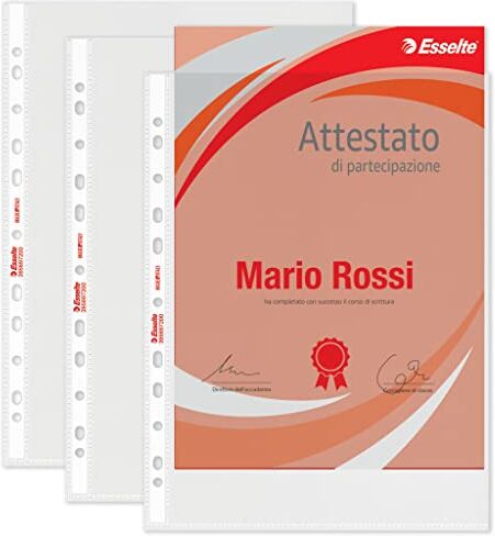 Esselte Buste Perforate Office, in PPL Antiriflesso, per Archiviare e Conservare Documenti in Formato Protocollo 23x33 cm, Confezione da 100 Buste,