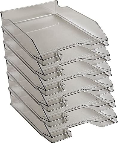 Exacompta Cod. Confezione da 6 Vaschette portacorrispondenza Combo Midi per formato A4+ Impilabili Capacità 500 fogli 80 gr Dim. : 34,7 x 25,5 x 6,5 cm Grigio trasparente glossy