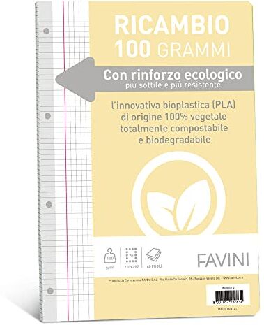 Favini 90737 Ricambi con Rinforzo Ecologico, A4, 100 gr, 40 Fogli, 5 mm, con Margine