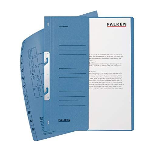FALKEN Exacompta 001F  Cartelle piatte con chiusura a gancio, formato A4 (210 x 297 mm), mezza copertina per identificazione, 250 g/m², in carta manilla riciclata, confezione da 50, blu