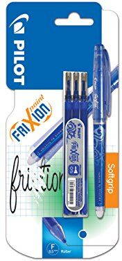 PILOT Frixion Point Penna a sfera cancellabile con punta da 0,5 mm, con tre ricariche, colore: Blu