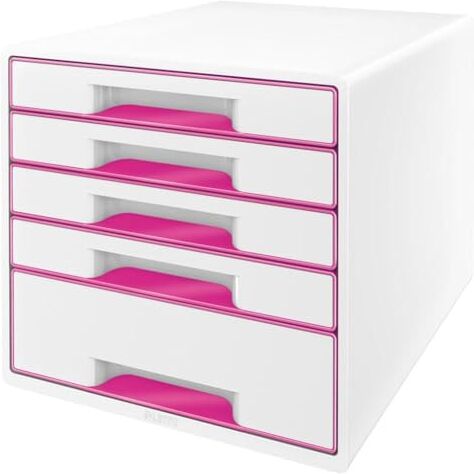 Leitz WOW Cube Cassettiera a 5 Cassetti, Organizer per Riporre Documenti, Cataloghi e Riviste in Formato A4, Adatta per Casa e Ufficio, Rosa,