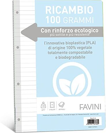 Favini 90740 Ricambi con Rinforzo Ecologico, A4, 100 gr, 40 Fogli, 1 Rigo