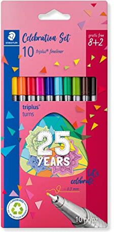 Staedtler 334 BK10TA Triplus Fineliner Penna Superfine 0,3 mm di larghezza, colori assortiti, confezione bonus in edizione limitata (confezione da 8 + 2 gratis)