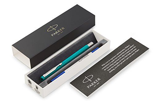 Parker Vector Penna Roller con Finiture Cromate, Punta Media, Inchiostro Blu, Confezione Regalo, Verde Smeraldo