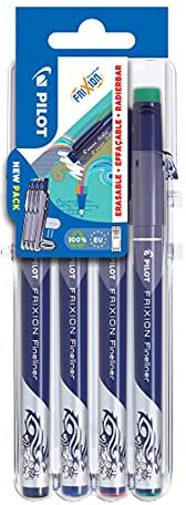 PILOT FriXion Fineliner Set evolutivo per 4 pezzi, nero, blu, rosso, verde, punta fine