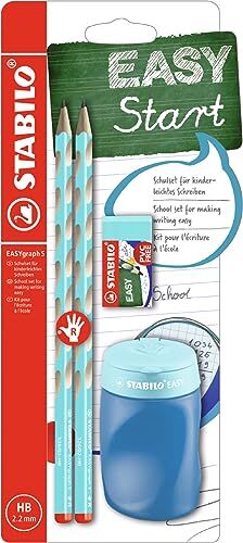 Stabilo School Set  EASYgraph S in Blu per Destrimani con Gomma + Temperino