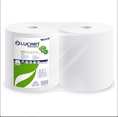 Lucart BOBINA ASCIUGATUTTO INDUSTRIALE 100% IN CARTA RICICLATA RIGENERATA A 2 VELI 18,5G. BIANCA MICROGOFFRATA 800 STRAPPI.