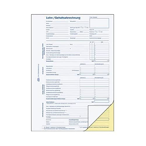 Avery Moduli per conteggio del salario, formato DIN A4, carta copiativa, 2 x 40 fogli, bianco/giallo