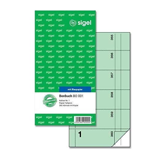 Sigel -Blocco Voucher 360 biglietti, confezione da 2, 105 x 200 MM, 2 confezioni da 60 fogli di carta carbone Kellner-Nr. 1, hellgrün