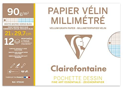 Clairefontaine Pochette carta millimetrata blu/seppia 12 fogli 4 fori 21x29.7 cm 90g