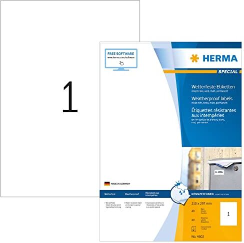 HERMA Etichette Universali, 210 x 297 mm, Etichette Adesive A4 per Stampante, 1 Etichette per Foglio, Bianco