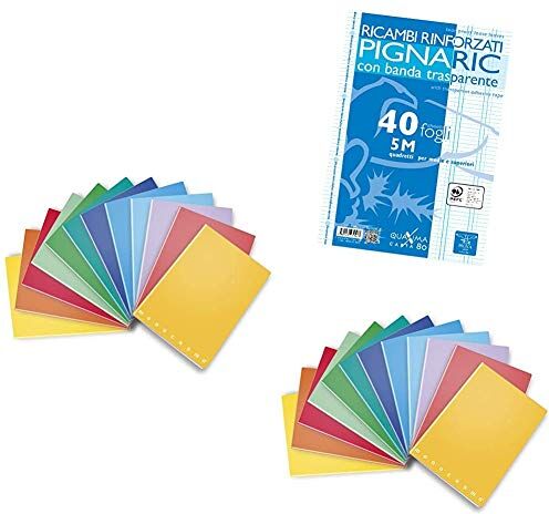 Pigna Kit Scuola  -10 Quaderni A4 a Righe 1R +10 Quaderni A4 a Quadretti 4 mm +2 Confezioni di Fogli ad Anelli con Banda Rinforzata a Quadretti 5 mm (40 Fogli ciascuna)-Kit per Scuola Media e Superiore