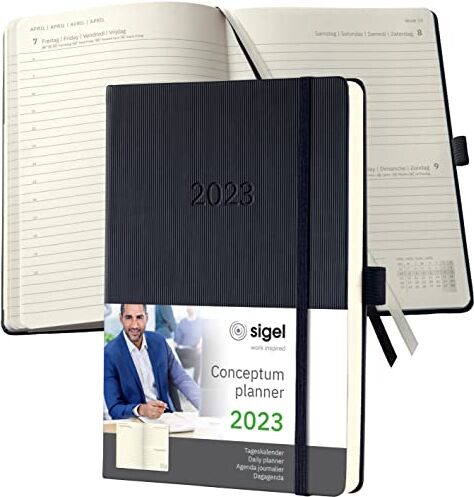 Sigel Agenda giornaliero Conceptum 2023, circa A5, nero, hardcover, 1 pagina = 1 giorno, 400 S