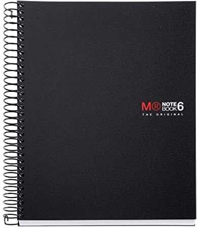 Miquelrius Quaderno a Spirale Microperforato, Copertina in Polipropilene Opaco, Formato A5, 148 x 210 mm, 2 Fori, 150 Fogli da 70 g/mq e 6 Strisce di Colore, Quadrettatura di 5 mm, Nero