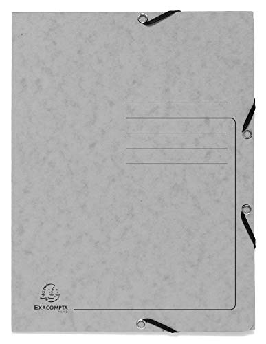 Exacompta Cartella con elastici con 3 lembi con stampa a righe sulla copertina per l'identificazione dei documenti in cartoncino lucido 355gm2 A4 Grigio