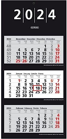 herlitz Calendario da parete 2024, 33 x 70 cm, con indicatore giornaliero, 4 lingue