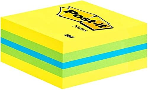 3M Post-it 34561 Mini Cubo di Foglietti Adesivi Riposizionabili, 51 x 51 mm, Multicolore (Verde/Giallo/Blu)