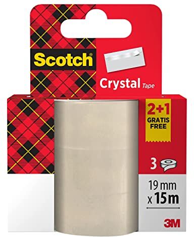 Scotch Nastro adesivoCrystal Clear 6-1915R3/2, confezione promo, 19 mm x 15 m, 2 + 1 rotolo GRATIS/confezione