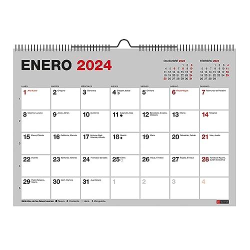 Miquelrius Calendario da parete 2024 Basic, dimensioni 210 x 150 mm, con spazio per annotare, rilegatura a spirale doppia, spagnolo