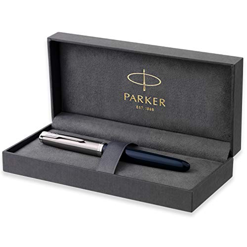 Parker 51 Penna Stilografica, Corpo Blu Notte con Finiture Cromate, Pennino Sottile con Cartuccia di Inchiostro Nero, Confezione Regalo