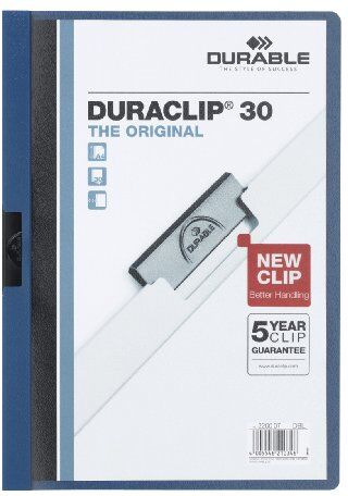 Durable Duraclip 30, Cartellina con Clip per Archiviare Documenti, Capacità 1 30 Fogli, Formato A4, Confezione da 25 Pezzi, Blu