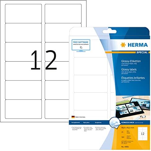 HERMA Etichette per Marcatura, 88,9 x 46,6 mm, Etichette Adesive A4 per Stampante, 12 Etichette per Foglio, Bianco