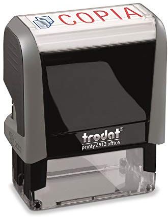 Trodat Printy 4912 Timbro Autoinchiostrante Office con Testo Commerciale COPIA, Colore Grigio, Misura Impronta 47x18 mm, Cartuccia inclusa, Inchiostro Bicolore Blu/Rosso, per Uffici Amministrativi