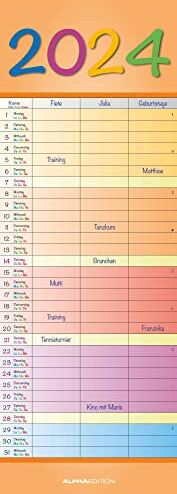 Alpha Rainbow 2024 Calendario a strisce, 15 x 42 cm