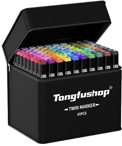 Tongfushop Marcatore 80+2 Colori, Pennarelli Doppia Punta, Pennarelli Professionali, Pennarelli ad Alcool con Borsa e Distanziatore, Adatti per Sketch, Colorare, Illustrazioni, Disegnare, Anime