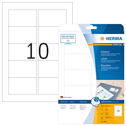 HERMA Etichette Universali, 83,8 x 50,8 mm, Etichette Adesive A4 per Stampante, 10 Etichette per Foglio, Bianco