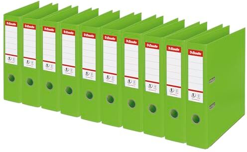 Esselte Raccoglitore a Leva Formato A4, in Plastica con Dorso da 7.5 cm, Pacco da 10, Verde,