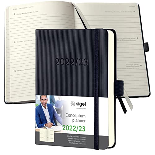 Sigel Agenda settimanale Conceptum 2022/2023, circa A6, nero, hardcover, calendario 18 mesi, 2 pagine = 1 settimana, 240 S