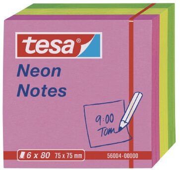 Tesa Notes Foglietti Adesivi, 6 X 80 fogli, verde/giallo/rosa, 7,5 cm x 7,5 cm