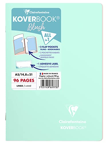 Clairefontaine Un quaderno a punto metallico Koverbook Blush acqua alla menta A5 14,8x21 cm 96 pagine a righe Carta Bianca 90g copertina in polipropilene