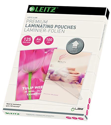 Leitz Pouch per la Plastificazione a caldo con Tecnologia UDT (Unique Direction Technology), Formato A4 , Spessore 2x125 micron, 100 pezzi,