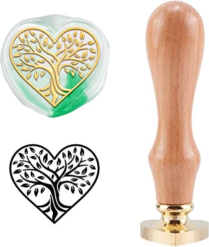 CRASPIRE Albero Della Vita Timbro Sigillo di Cera Timbri Ceralacca Vintage Forma di Cuore Amore Removibile Testa di Sigillo In Ottone Manico In Legno con Manico In Legno per Buste di Nozze Inviti