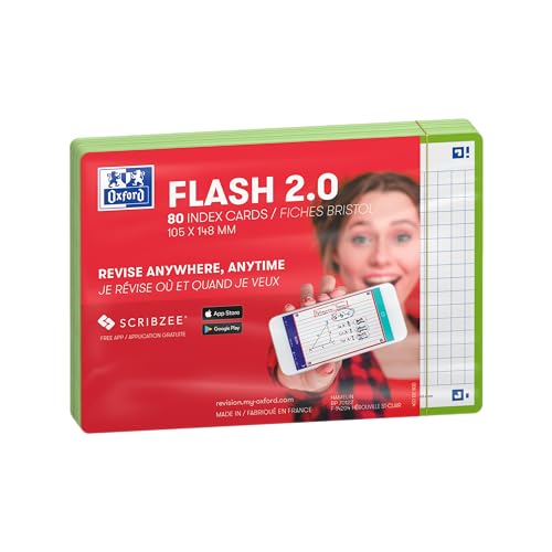 Oxford Flash 2.0 – 80 schede Bristol Flash Cards A6 (10,5 x 14,8 cm) Quadrati piccoli, colore: Verde