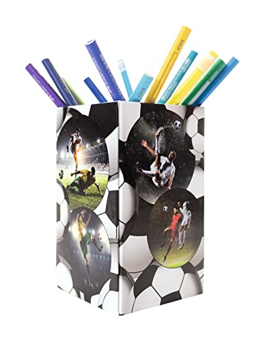 HERMA Portapenne con motivo calcio, pieghevole, in cartone resistente, da scrivania, per ragazze e ragazzi, rettangolare, per matite colorate, pennarelli, matite, pennelli da trucco